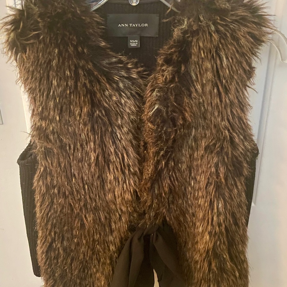 Ann Taylor Faux Fur Vest in Brown and Black